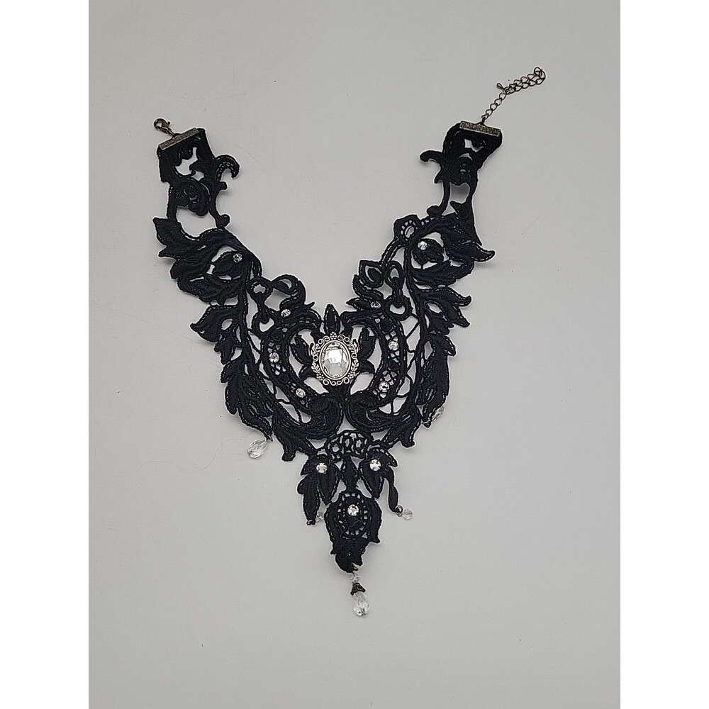 Black Lace Rhinestone Necklace Victorian Style Goth Choker Collar Statement Vtg?